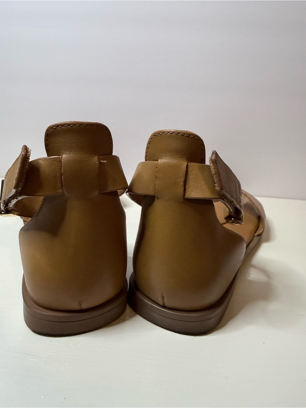 Franco Sarto Tan Leather Square-Toe Ankle-Strap Sandals Size 9.5 - Picture 5 of 8